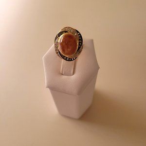 SUNSTONE COCKTAIL RING W/ ZIRCON SPIRAL GALAXY VERMEIL YG OVER STERLING  SIZE 7